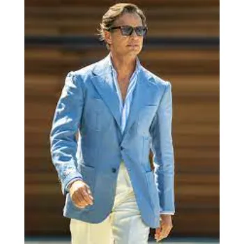 Mens Casual Blazer Single Breasted Lapel Blue Suit